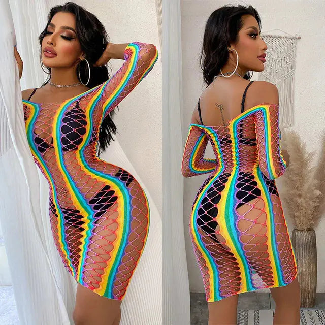 Colorful Fishnet Tight Skirt for Women's Fashion
