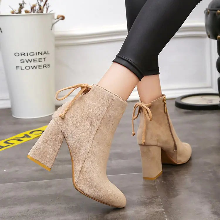 Women's Fashion High Heel Ankle Boots with Bow