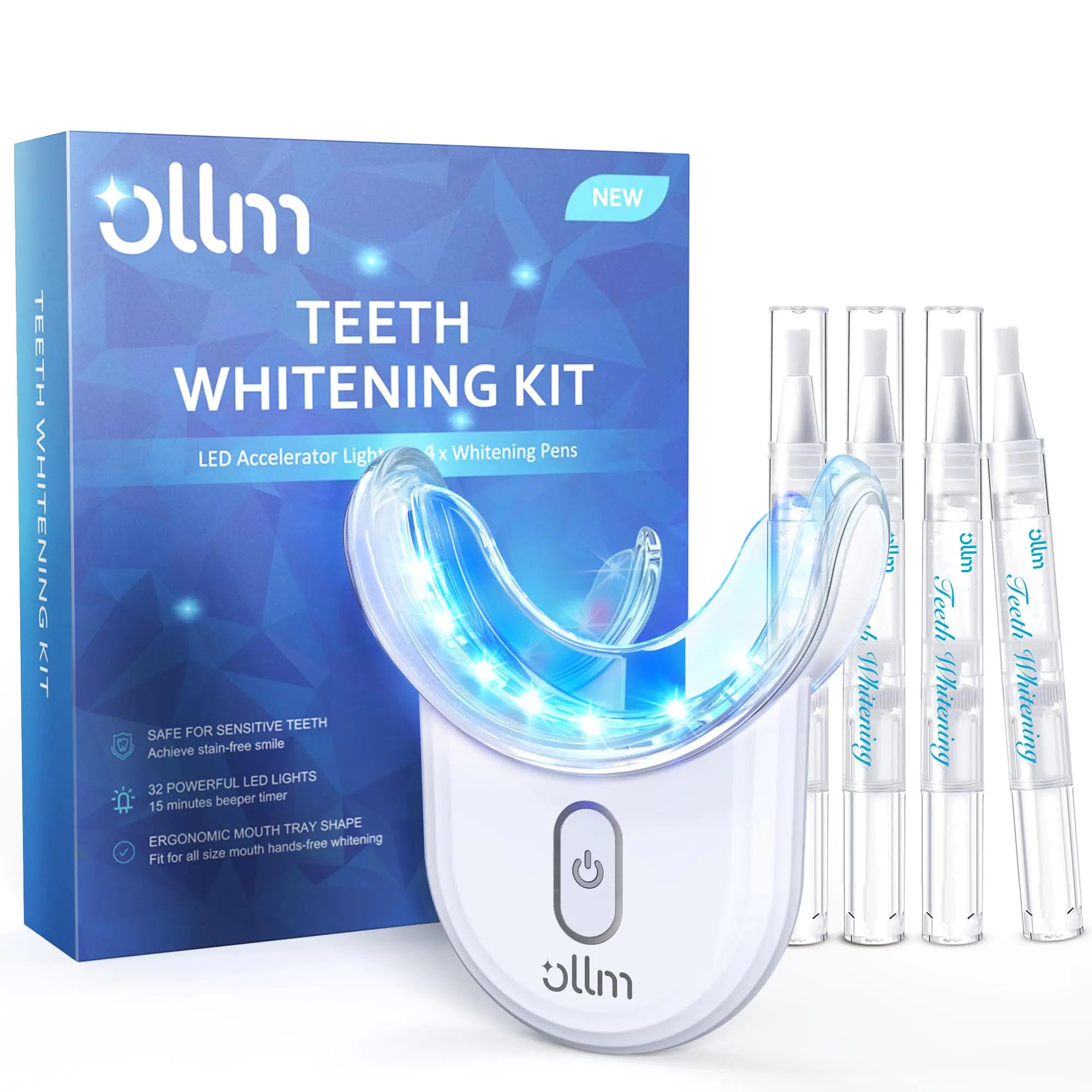 Teeth Whitening Kit for Sensitive Tooth: 35% Carbamide Peroxide White Gel Pens LED Light Whitener with Dental Mouth Trays Professional Bright Brace Oral Care Product System for Home Work Travel