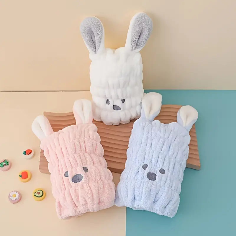 Cute Rabbit Microfiber Hair Dry Cap for Kids & Women