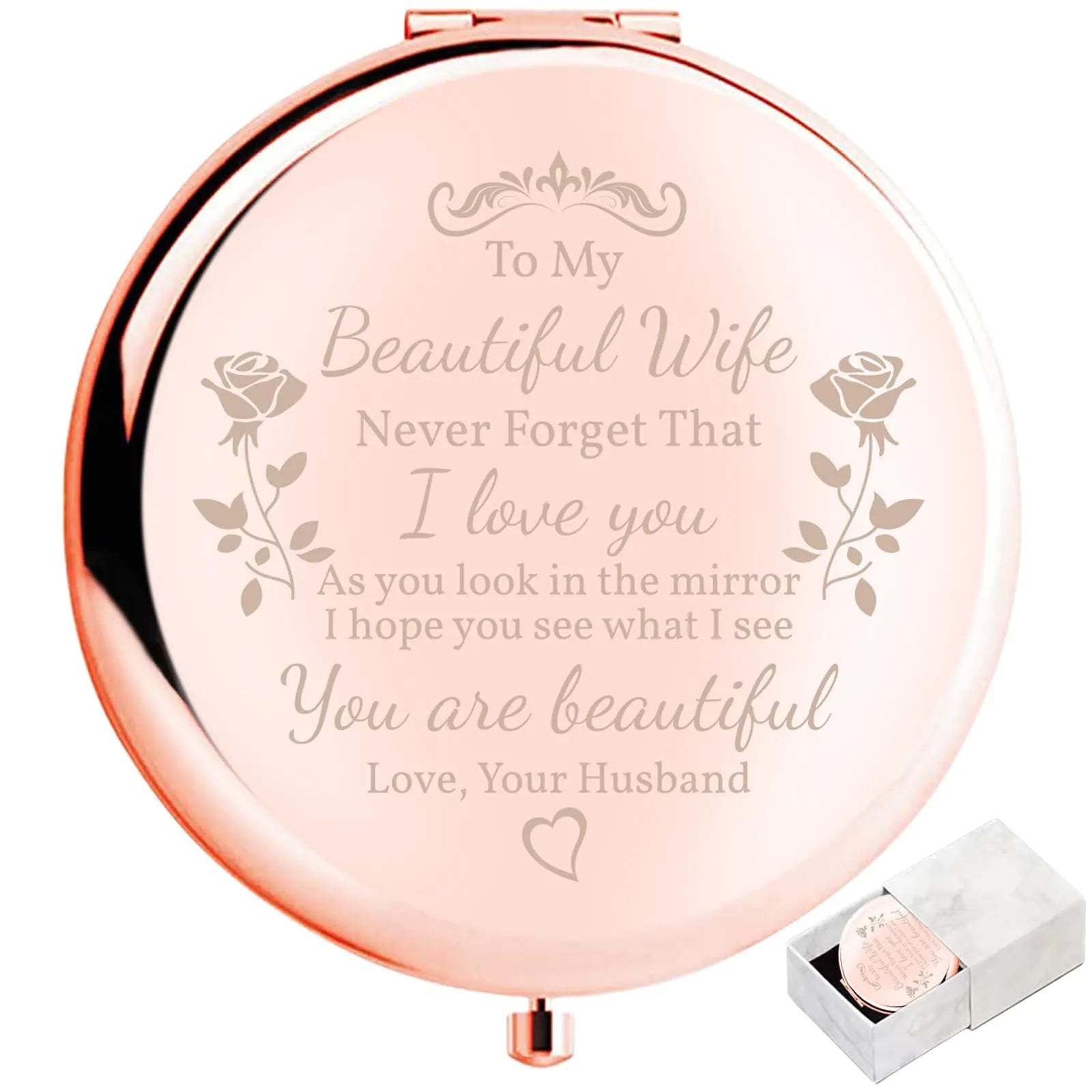 Birthday Gifts for Wife Compact Mirror Gorgeous to My Beautiful Wife Rose Gold Compact Mirror Unique Wife Gift Mirror for Christmas Thanksgiving (to My Beautiful Wife)