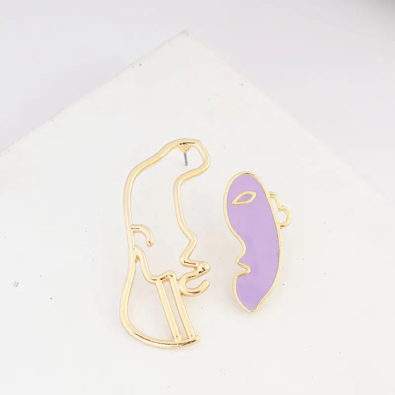 Abstract Enamel Half-Face Line Earrings for Women