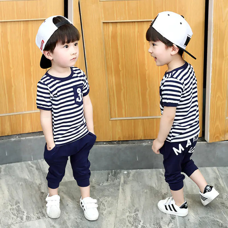 Boys' Cotton Striped Summer Outfit - Two-Piece Set