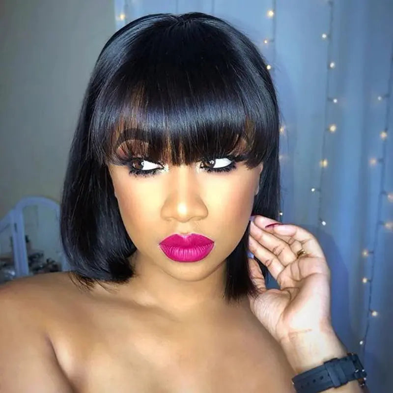 Short Straight Bob Wig with Bangs for Women