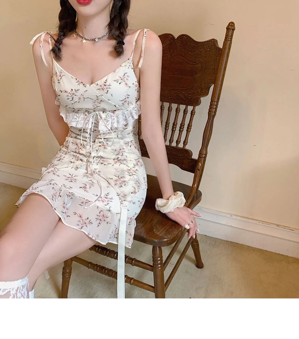Summer Floral Lace Midi Dress with Mermaid hem