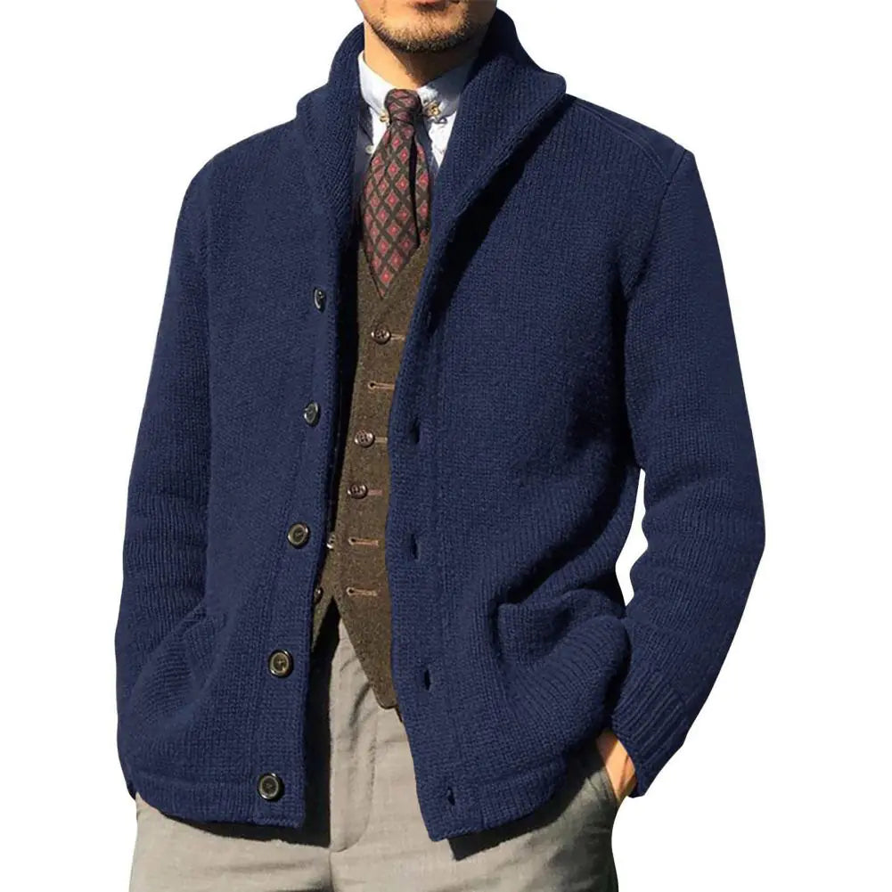 Men's Thick Knitted Cardigan with Pockets and Buttons