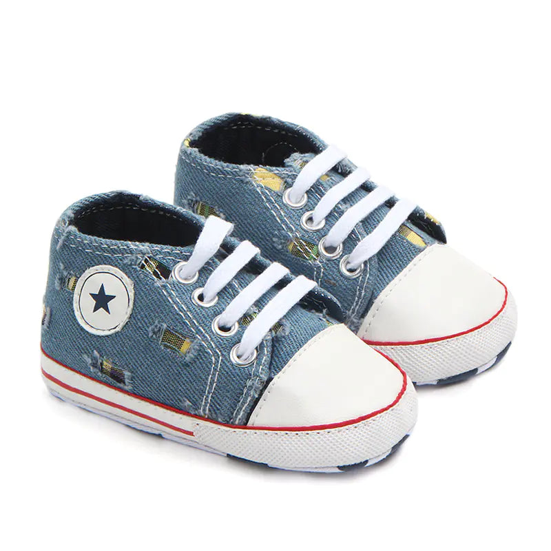 Lace-Up Denim Holey Toddler Canvas Shoes for Babies