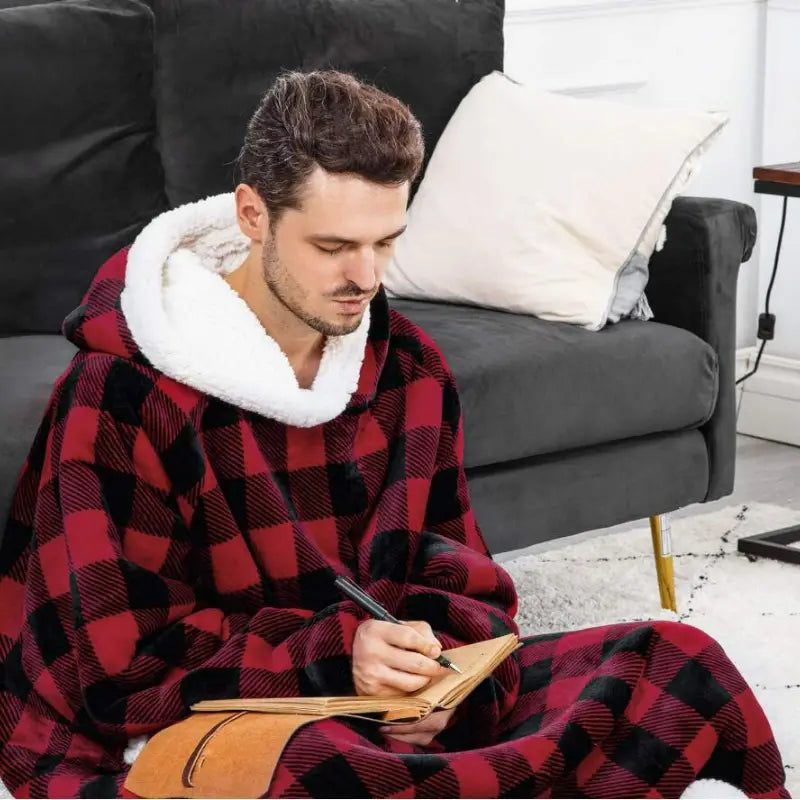 Cozy Flannel Blanket with Sleeves for Winter Comfort