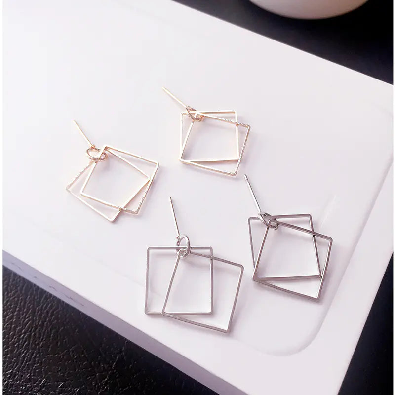 Geometric Hollow Square Earrings - Vintage Minimalist Style