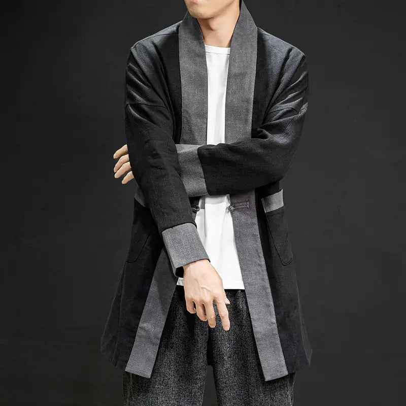 Men's Casual Chinese Style Linen Coat - Retro Long Hanfu