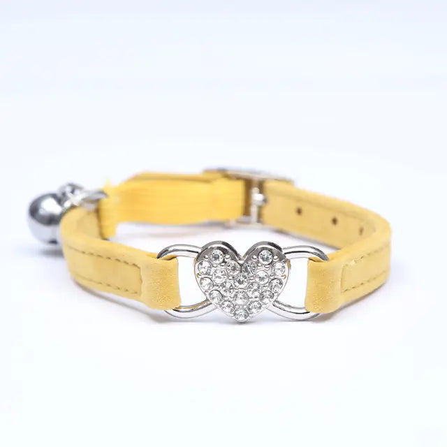 Heart-Shaped Velvet Dog Collar with Crystal and Bell