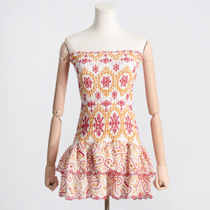 Spring Sexy A-Line Strapless Embroidered Dress