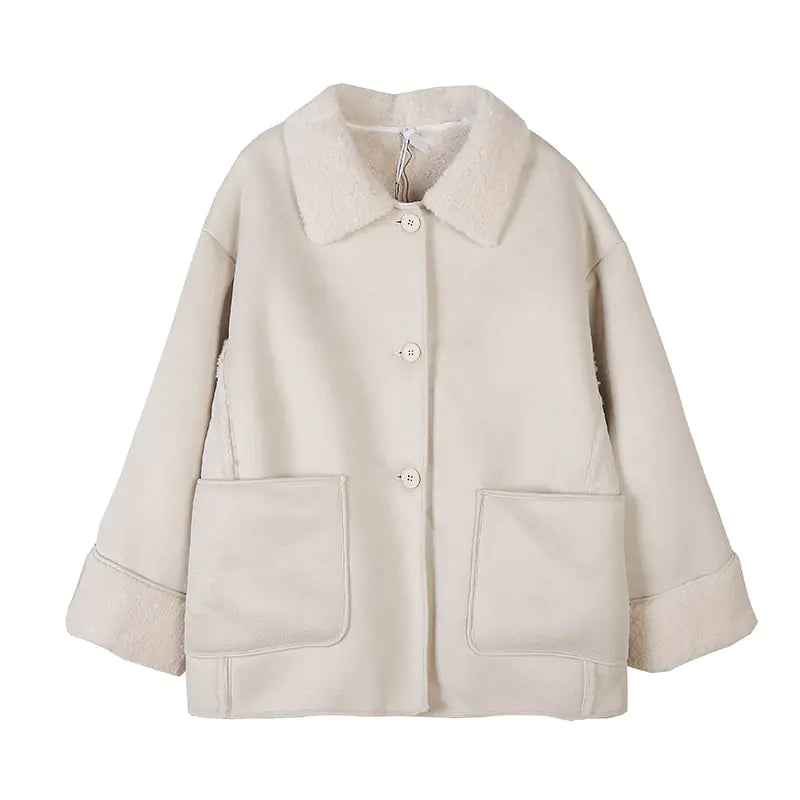 Winter Plus Size Women's Color Block Shearling Coat