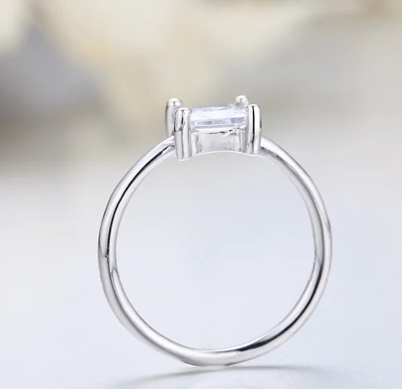 Sterling Silver Square Diamond Engagement Ring