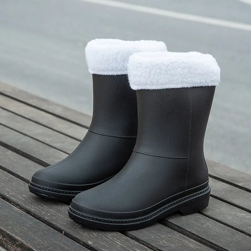 Women's Waterproof Mid Calf Rubber Boots for Comfort