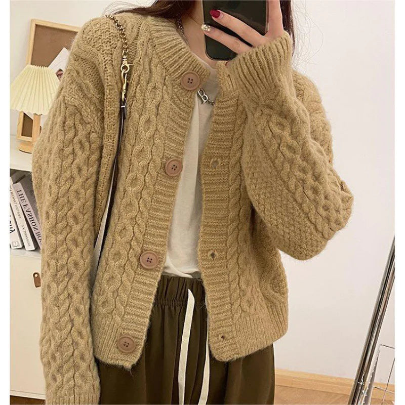 LLANO Loose Chic Cable Knit Cardigan for Women