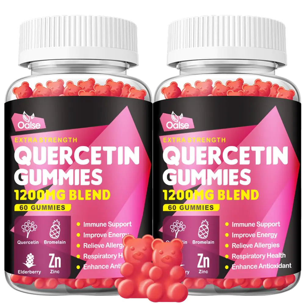 Quercetin Gummies - Quercetin with Vitamin C and Zinc + Bromelain + Elderberry + Vitamin D3-1200mg Quercetin Supplements for Kids and Adults Immunity & Allergy Support (2 Pack)