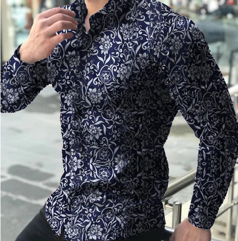 Men's Printed Long Sleeve Shirt for Spring & Autumn
