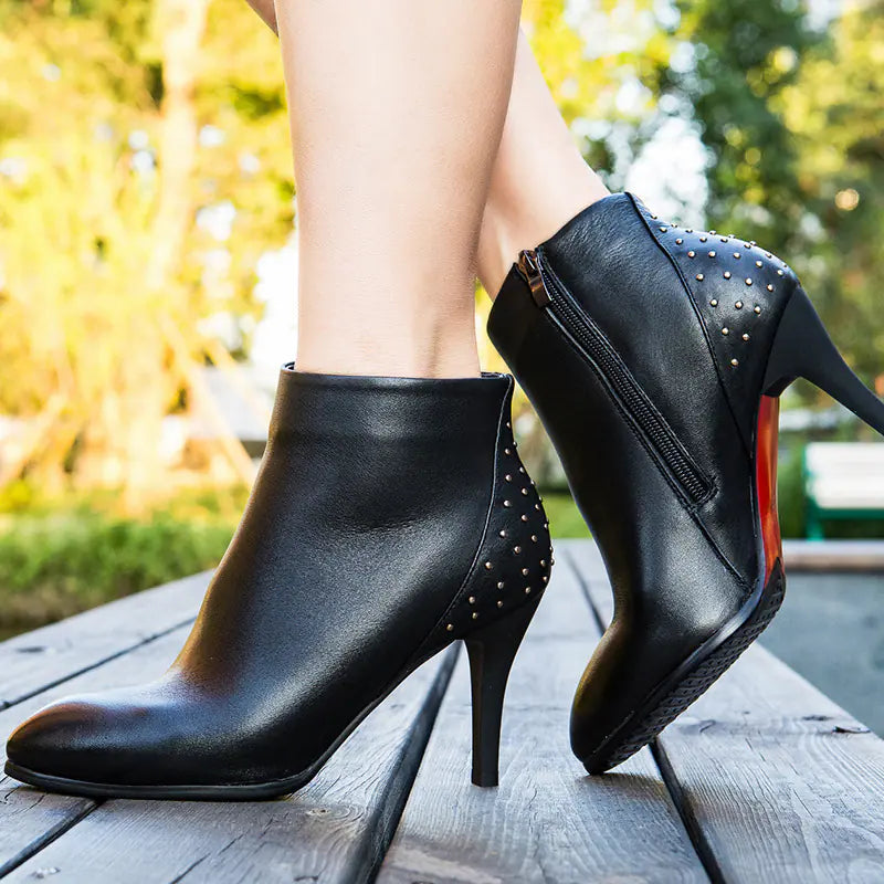 New Comfortable Casual High Heel Leather Boots for Women