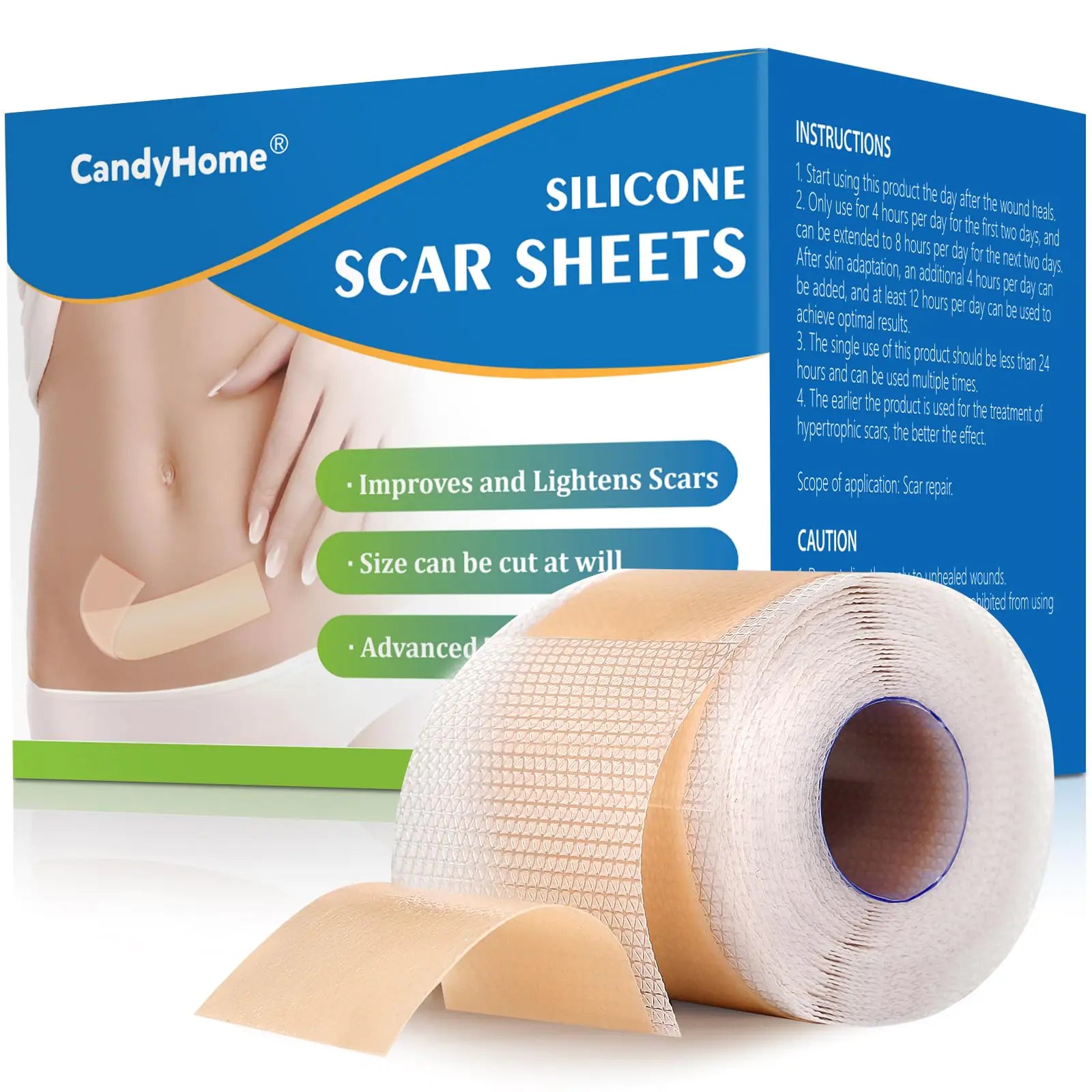 Silicone Scar Sheets Medical Grade Silicone Scar Tape Reusable Removal Improve Strips for Surgical C-Section Keloid Tummy Tuck Burn Acne Surgery (1.6"x 120")
