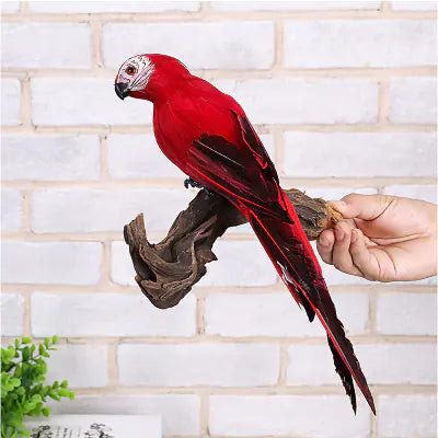 Feathered Parrot Figurine - Realistic Bird Decor