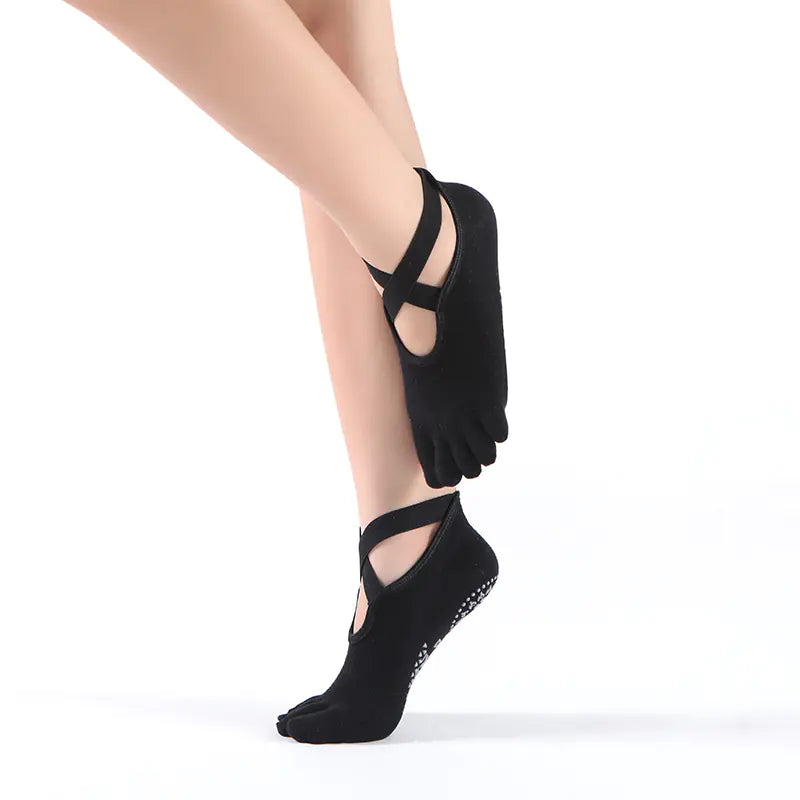 Trendy Cotton Yoga Socks with Grip and Wide Straps