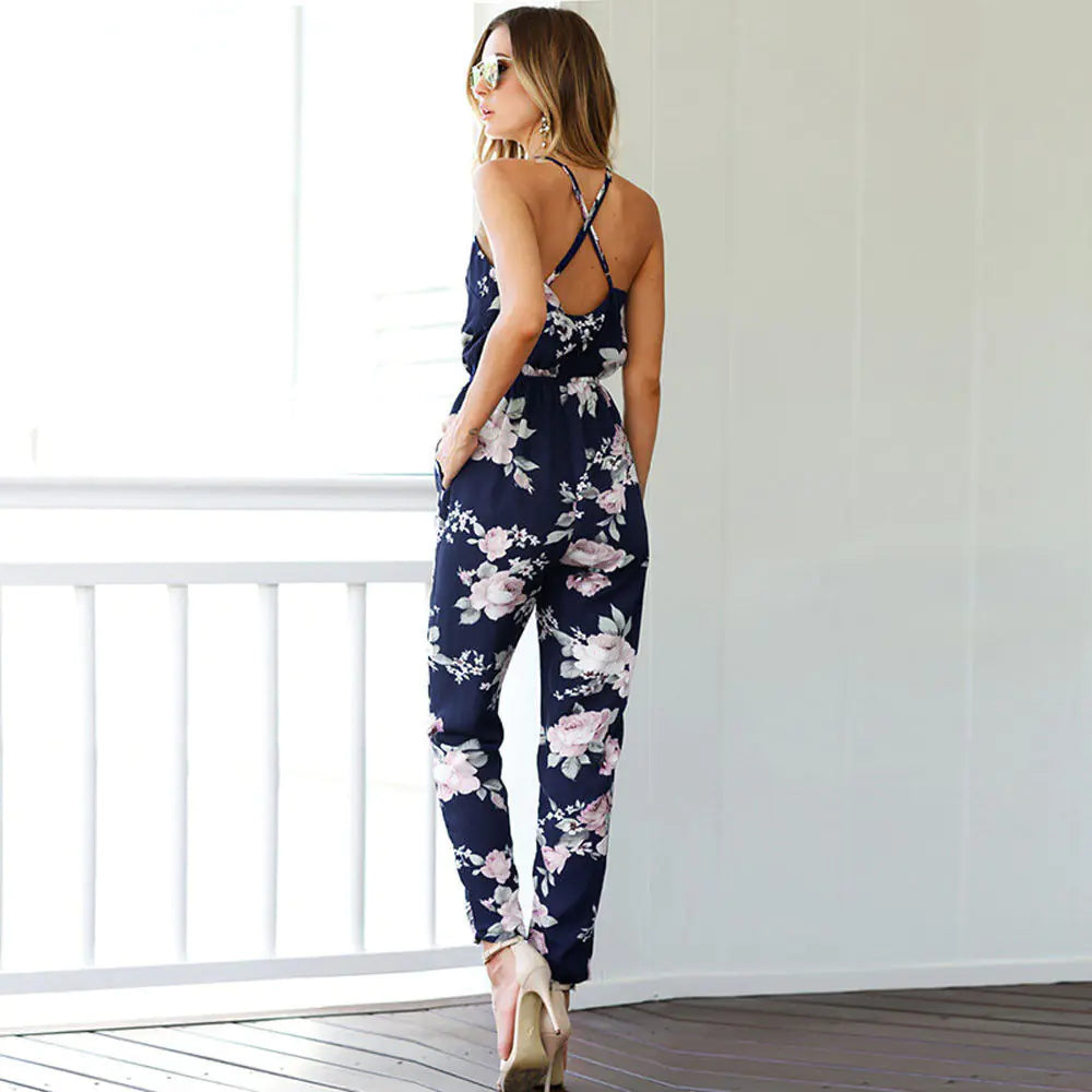 Printed Jumpsuit with Ties and Floral Design
