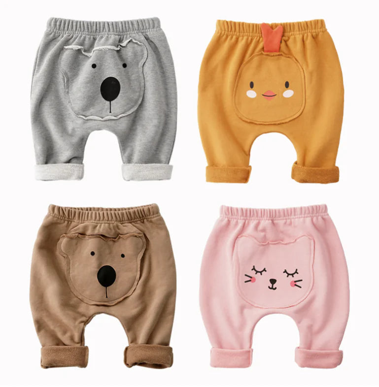 PP Long Pants for Infants with Cartoon Animal Print