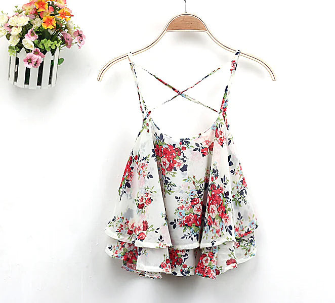 Vintage Floral Cami Top, Sleeveless Off-Shoulder Tank
