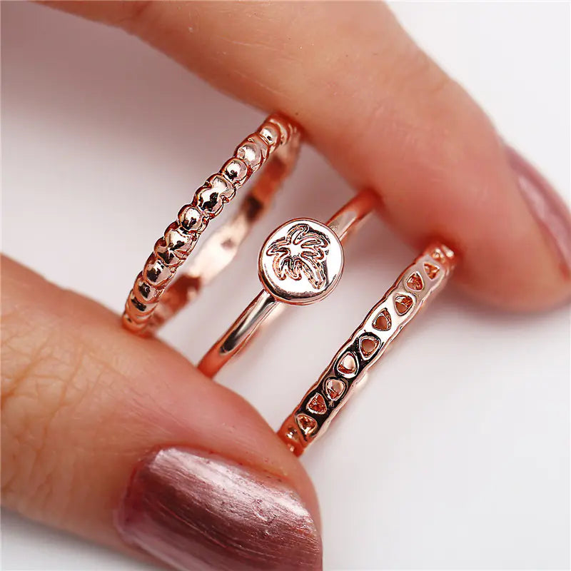 Creative Rose Gold Leaf Women's Engagement Ring Set