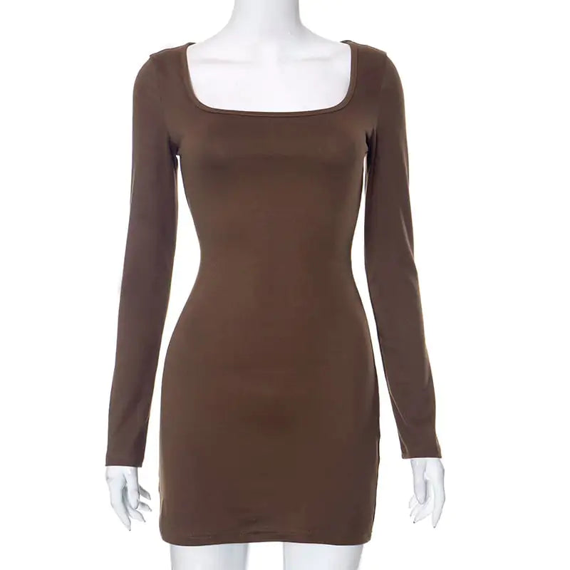 New Square Collar Long Sleeve Sheath Dress for Fall/Winter