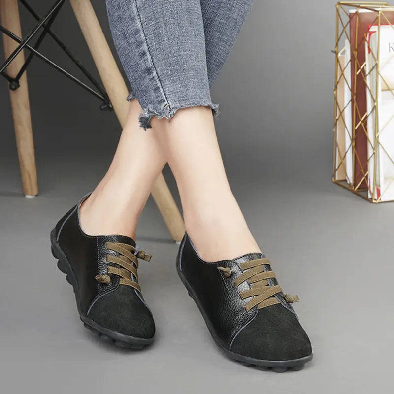 Genuine Leather Women's Lace-Up Flats and Loafers