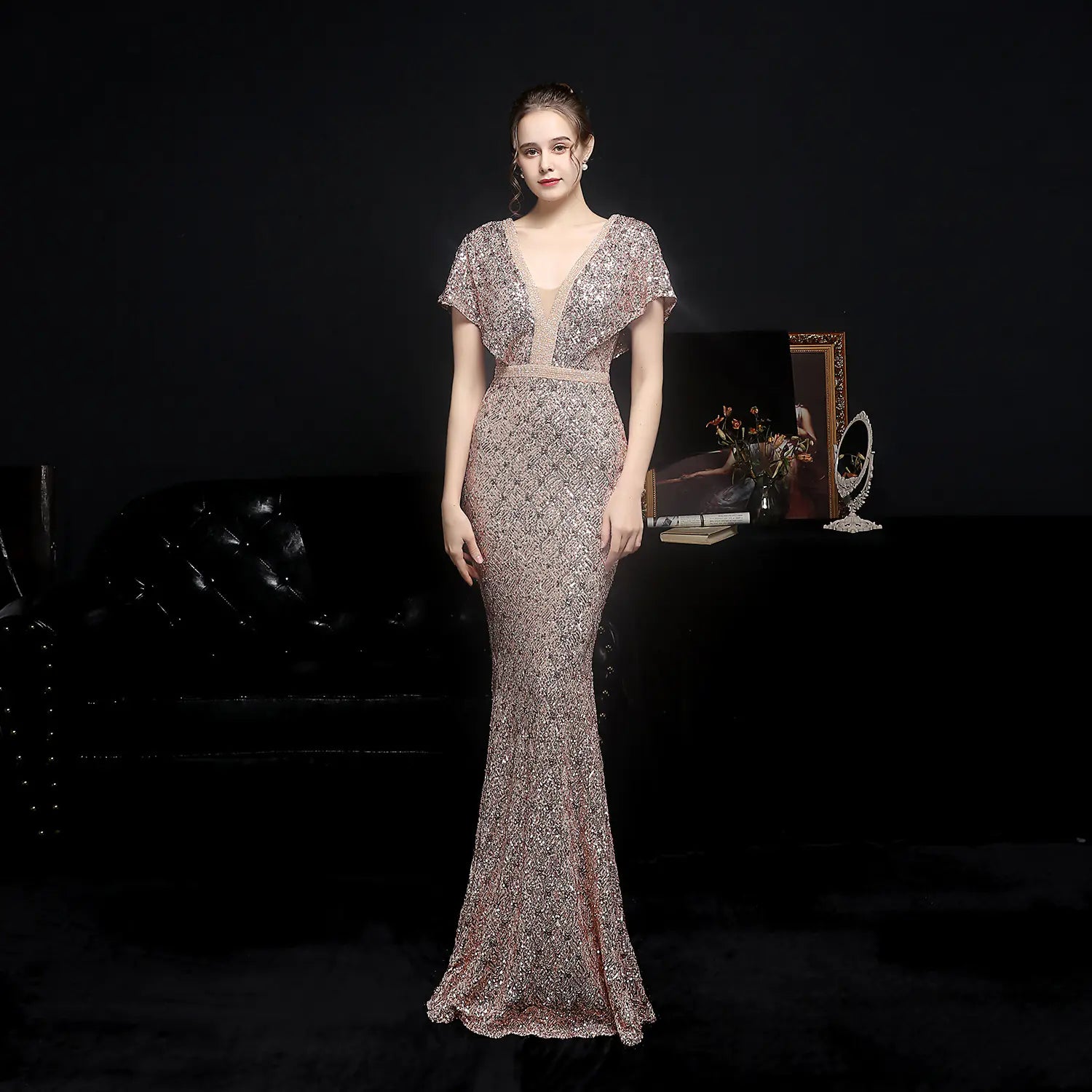Elegant V-neck Sequin Fishtail Dress for Women