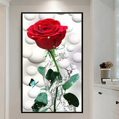 Diamond Painting of Vertical Red Rose Brick Art