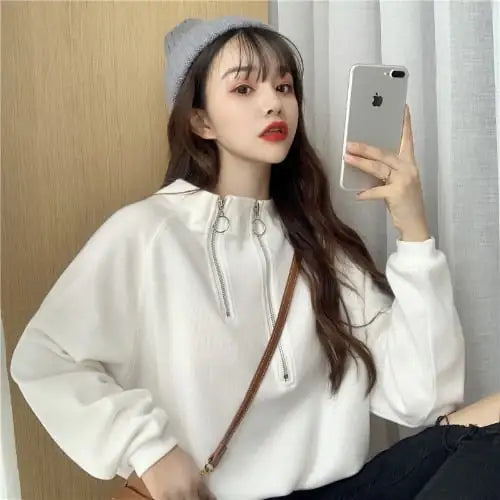 Short Stand Collar Long Sleeve Drawstring Top