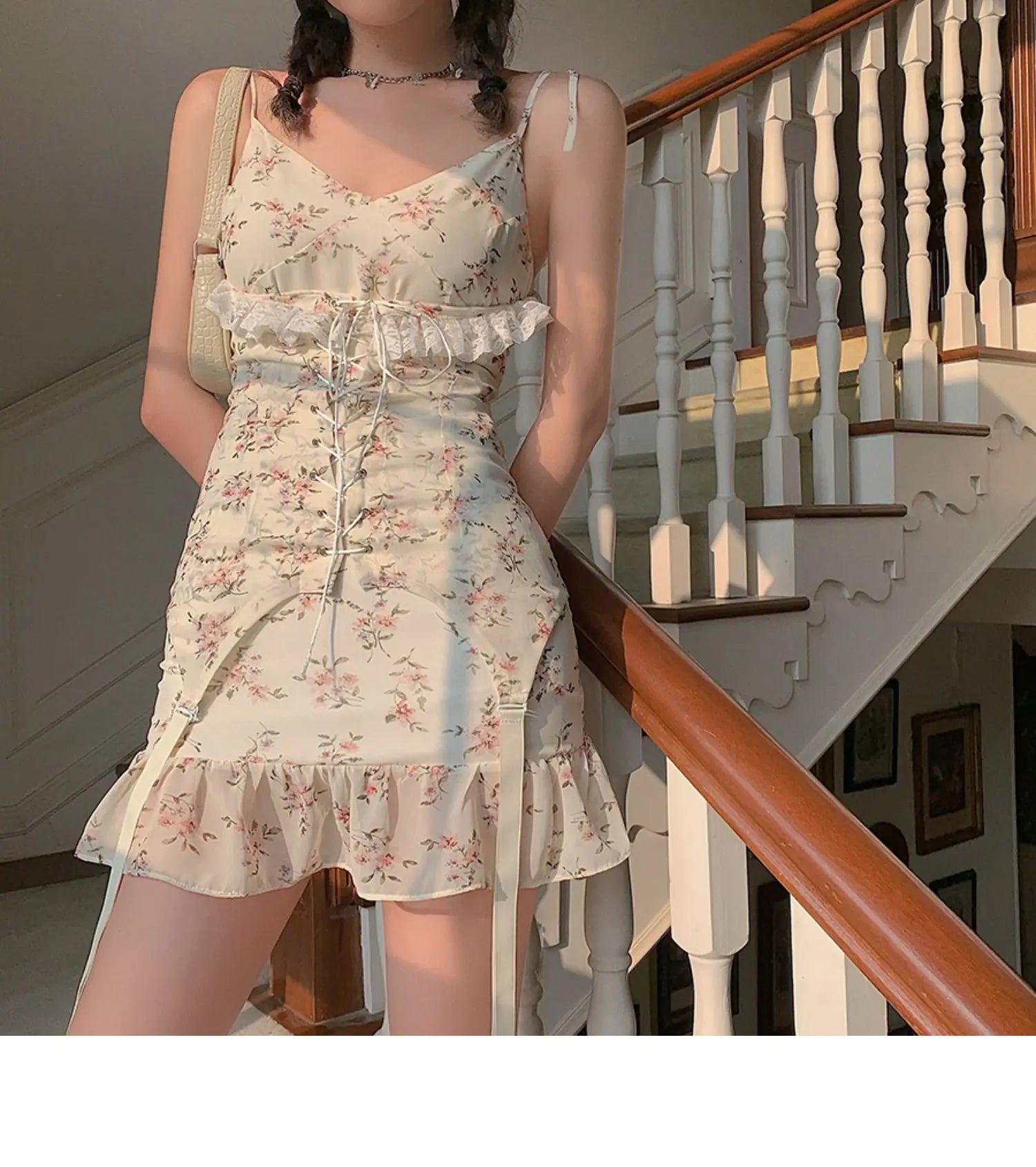 Summer Floral Lace Midi Dress with Mermaid hem