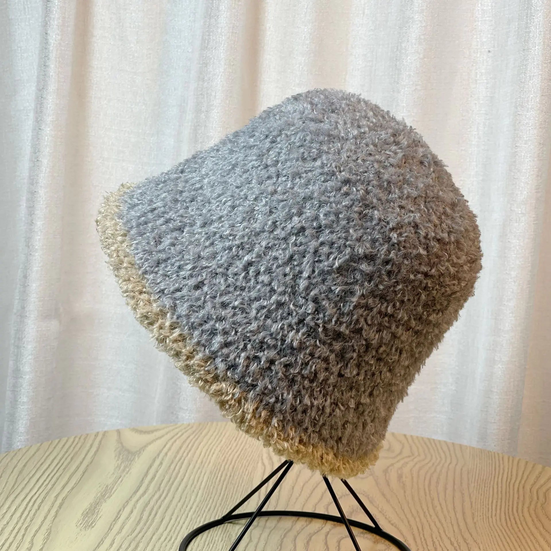 Striped Plush Bucket Hat for Women