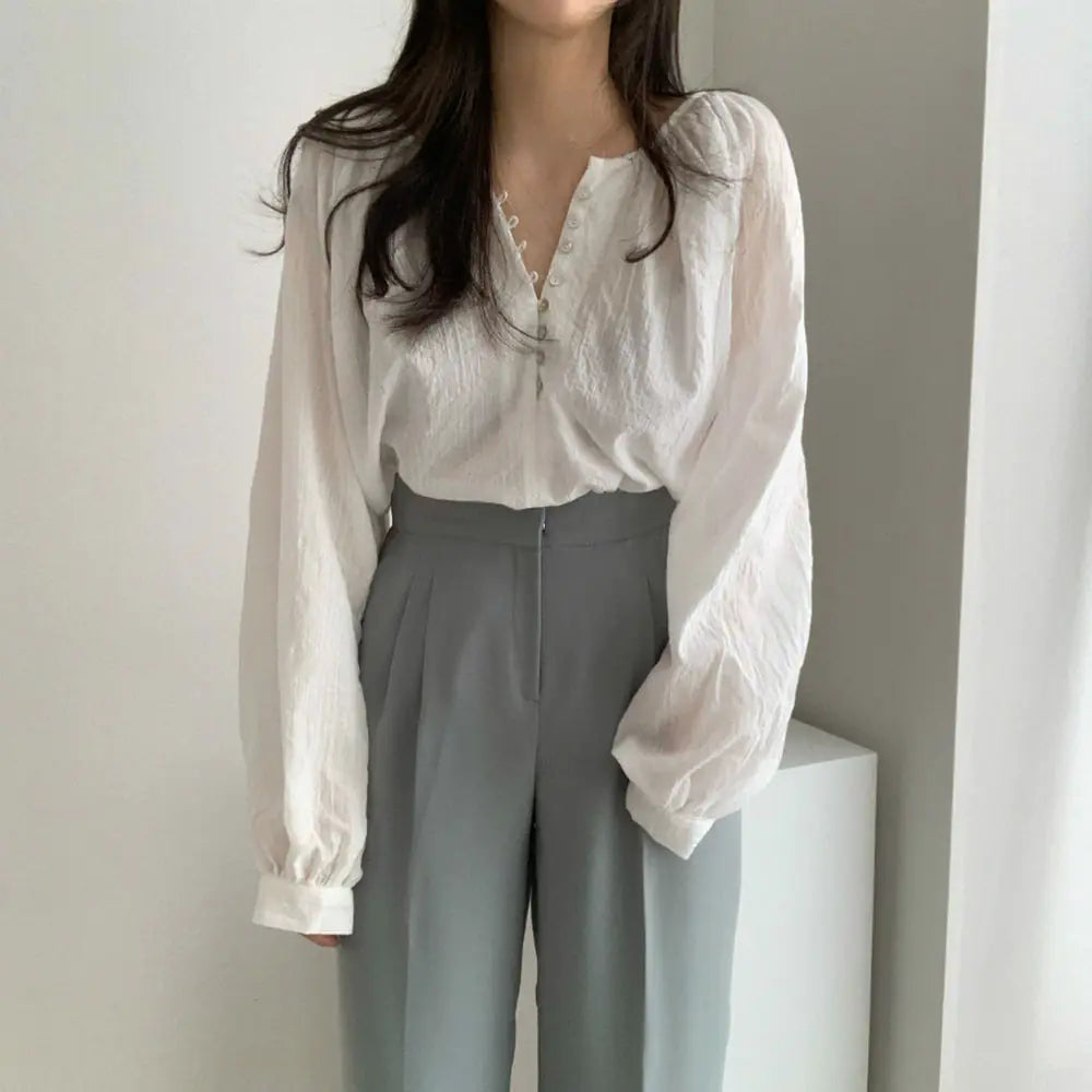 Chic Korean Style Long Sleeve Lightweight Shirt