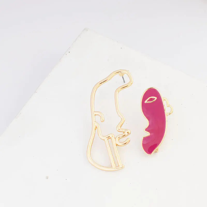 Abstract Enamel Half-Face Line Earrings for Women