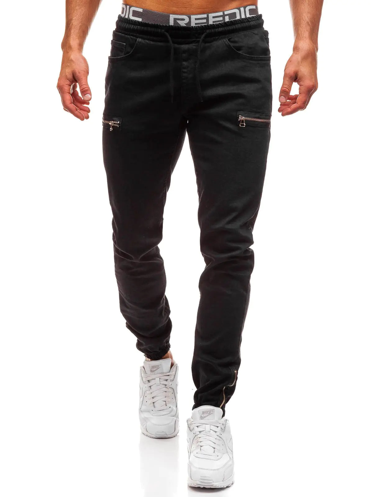 Men's Casual Frosted Zipper Design Denim Sports Jeans