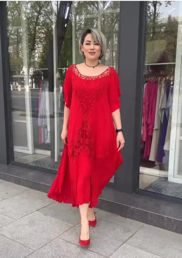 Plus Size Two-Piece Dress with Flared Skirt