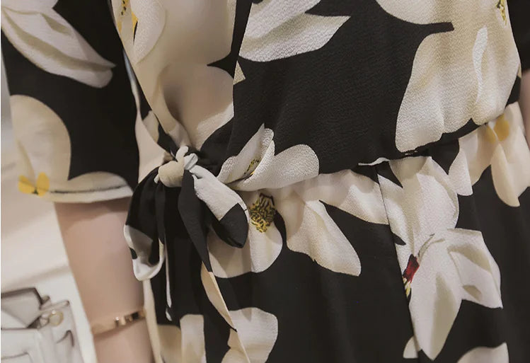 Floral Print V-Neck Short Sleeve Jumpsuit