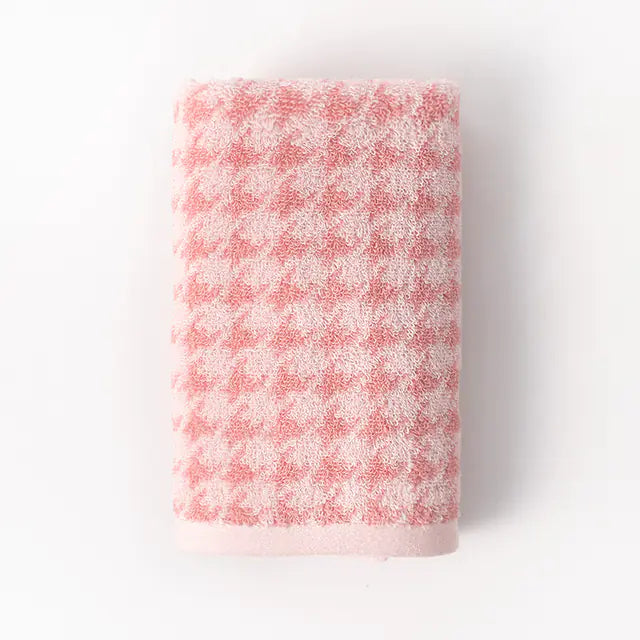 Houndstooth Cotton Jacquard Face Towel - Soft & Absorbent