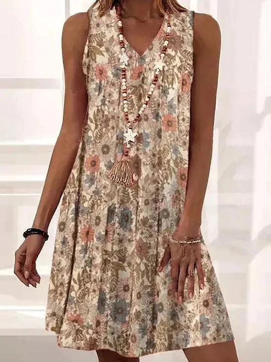 V-neck Casual Loose Floral Dress