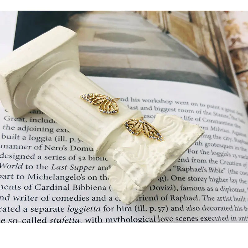 S925 Silver Butterfly Wing Earrings with Diamonds