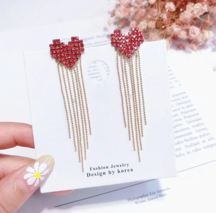 Tassel Heart Long Earrings