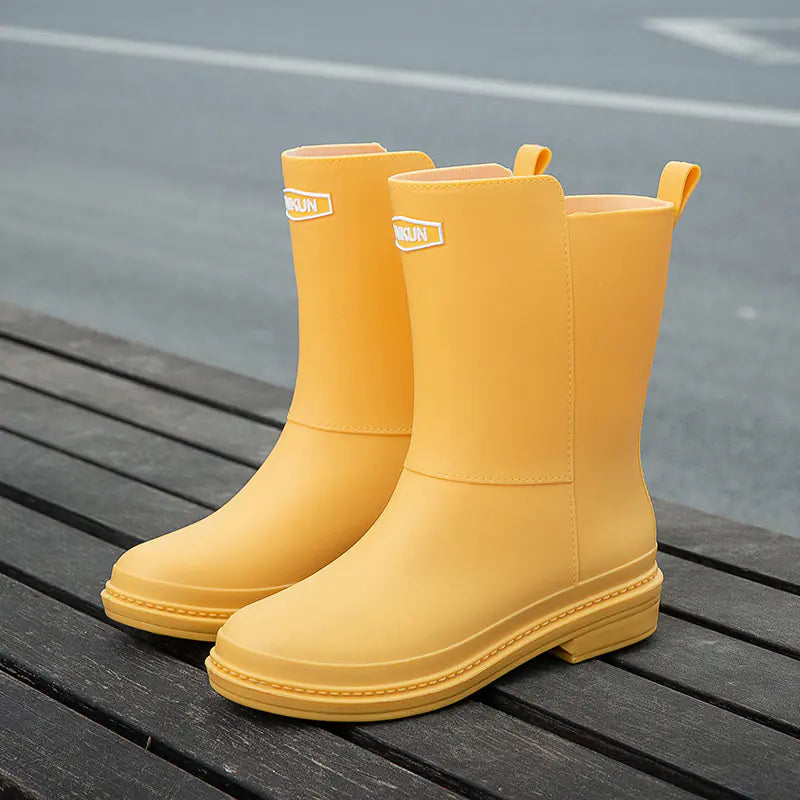 Women's Waterproof Mid Calf Rubber Boots for Comfort
