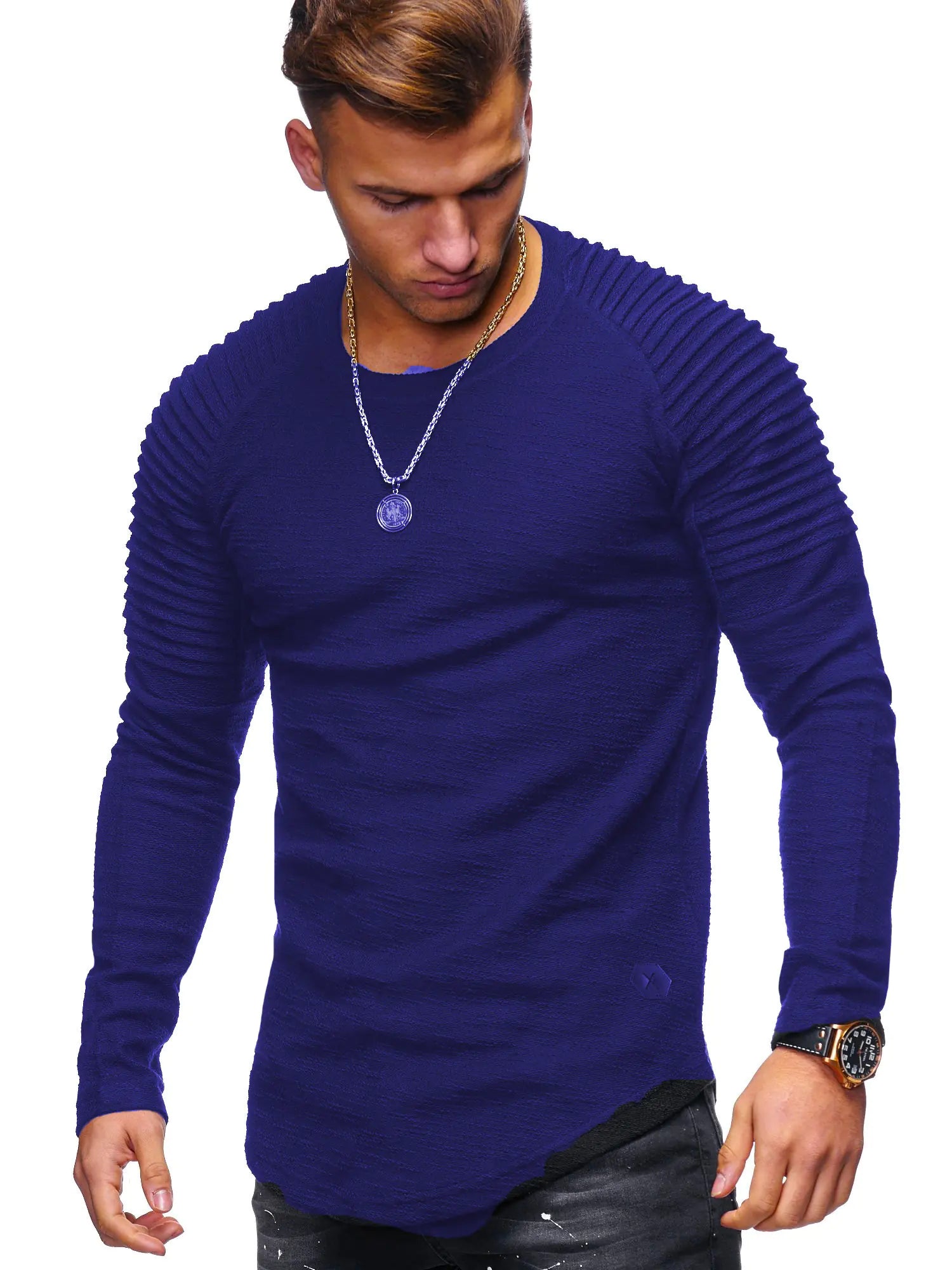 Men's Slim Fit Long Sleeve Striped T-Shirt (Plus Size)