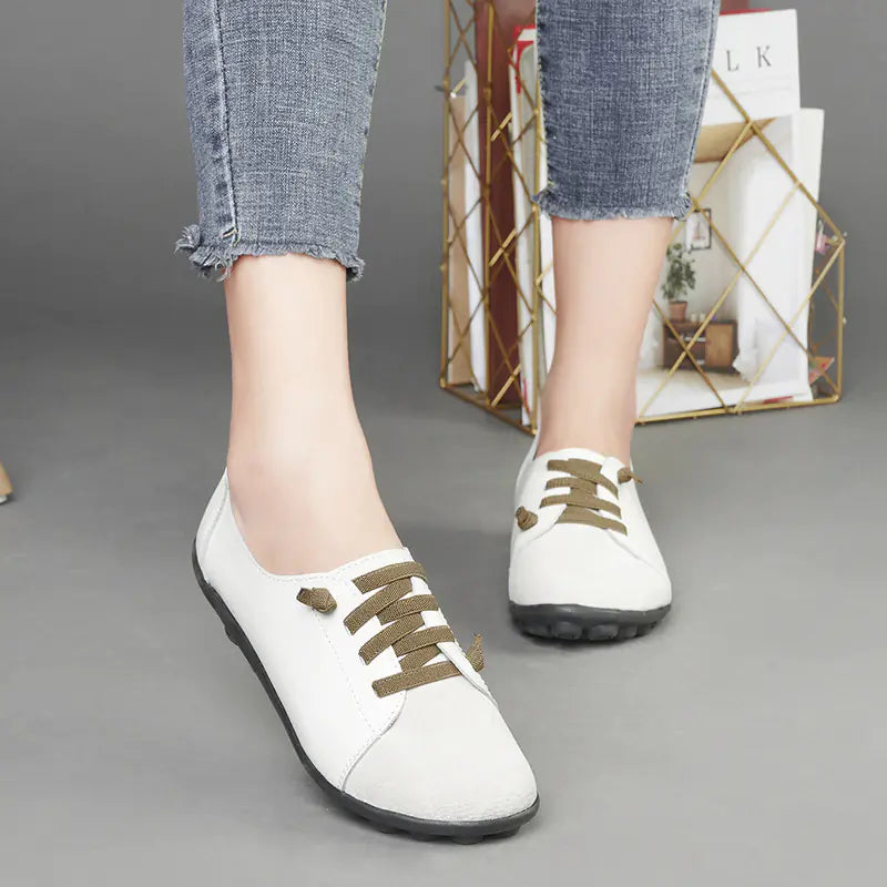 Genuine Leather Women's Lace-Up Flats and Loafers