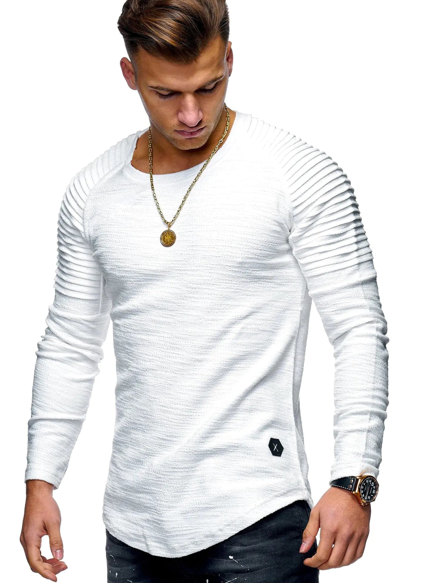 Men's Slim Fit Long Sleeve Striped T-Shirt (Plus Size)